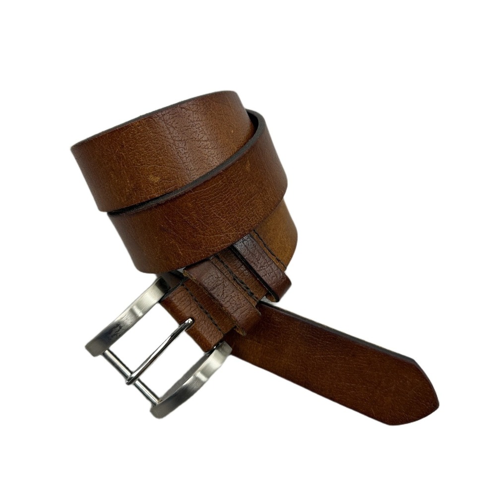 LeJon Tulliani Brown Leather Belt Mens Size 32 68401 Silver Buckle Classic USA
